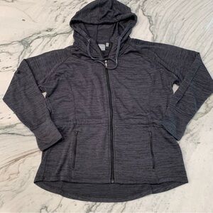 Athleta No‎ Sweat Black Heather Full Zip Cinch Waist Hoodie Jacket, Women’s Med